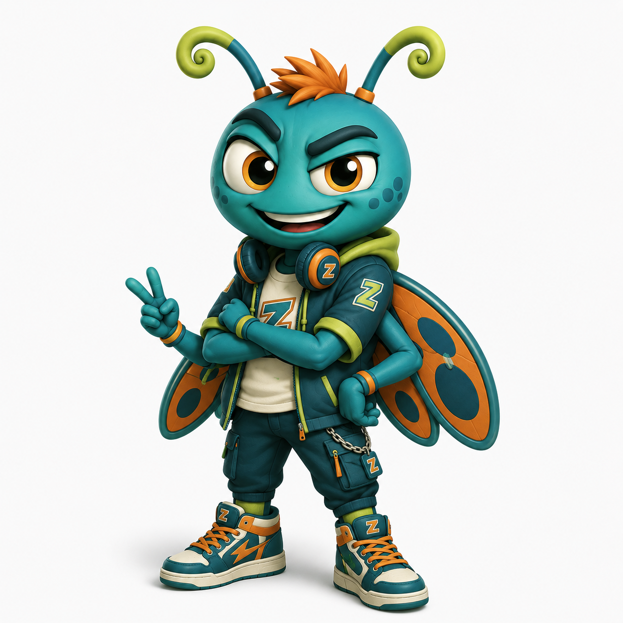 ZoodleBug mascot giving a peace sign